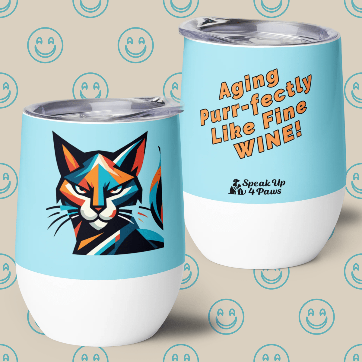 Defiant Feline - "Aging Purr - fectly Like Fine WINE!" - Pawfect Vino Tumbler (Color: Blizzard Blue) - Wine Tumbler - Speak Up 4 Paws